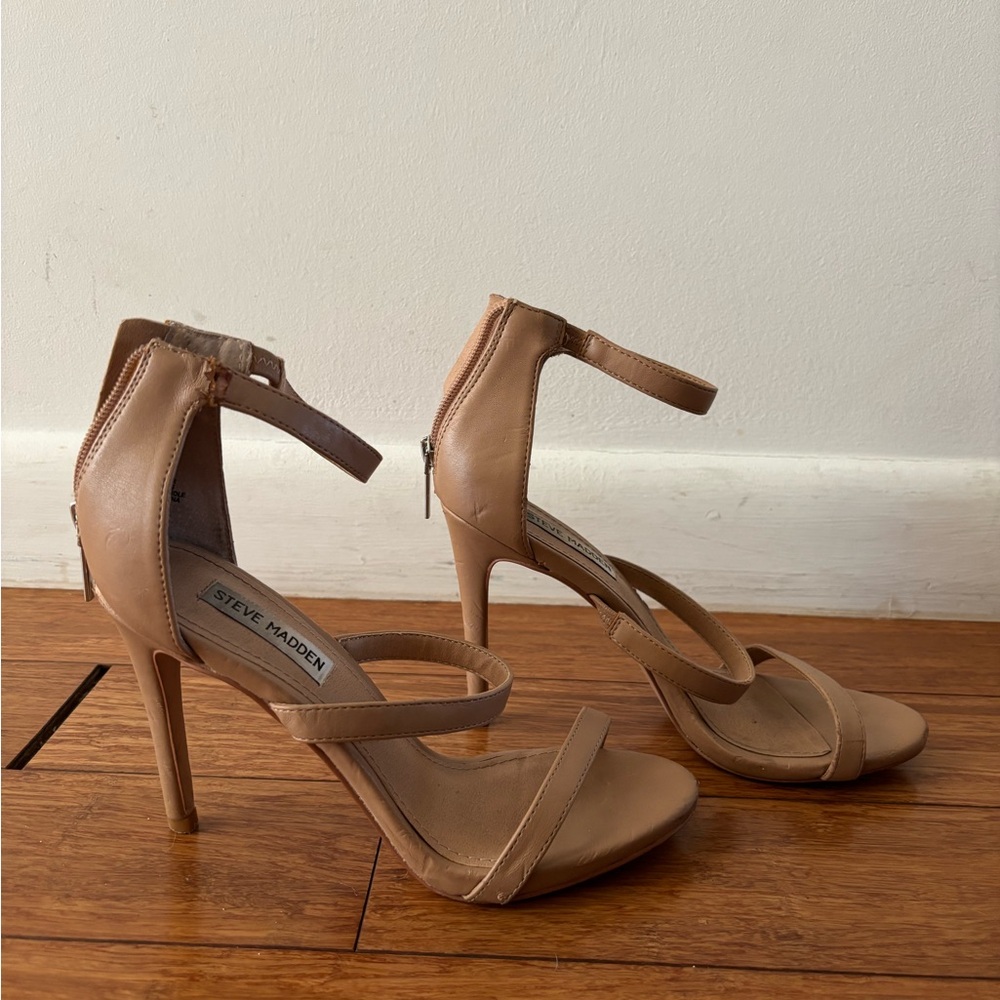 Steve Madden Tan Stiletto Heels with Ankle Strap
